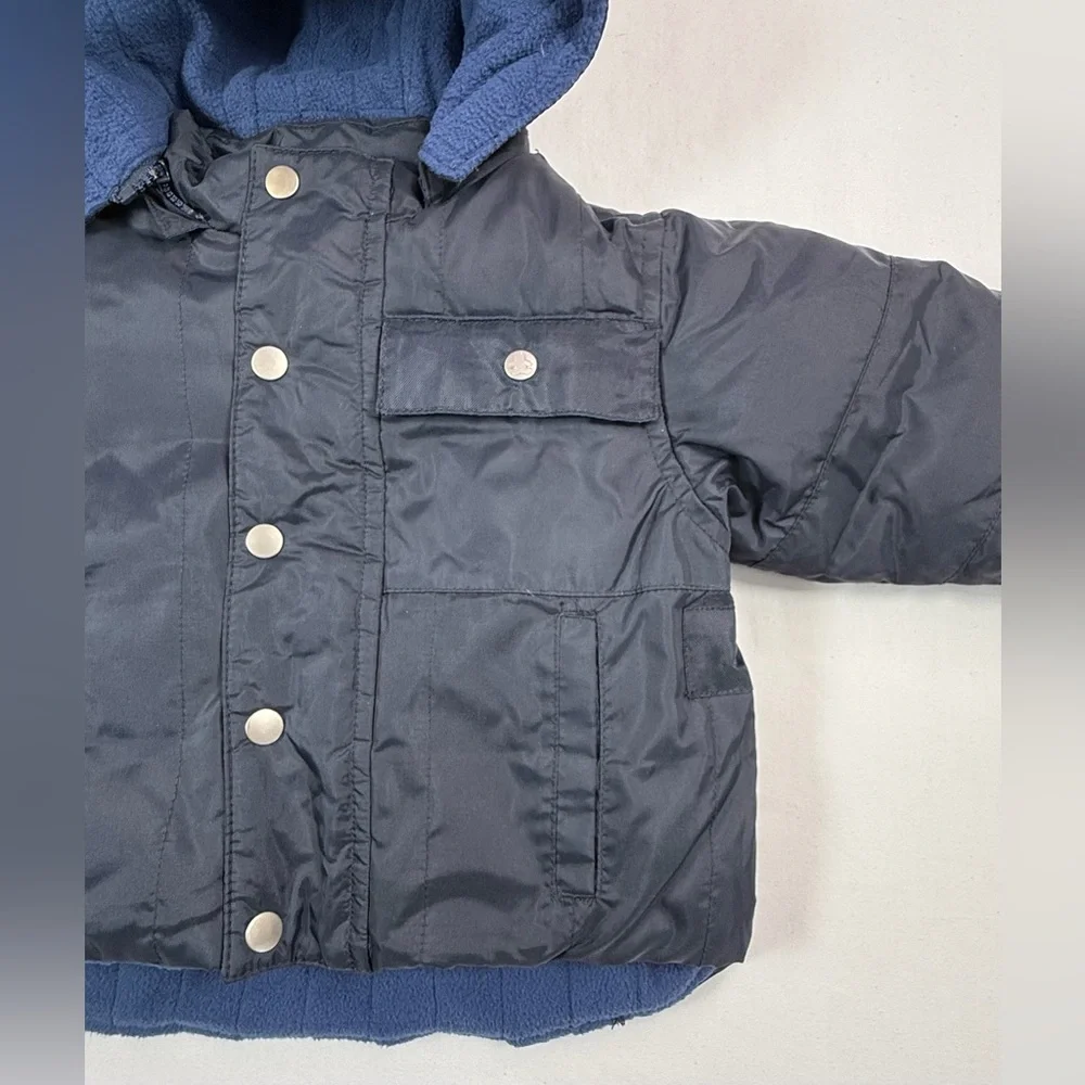 BABY‎ GAP Baby Boy Y2K Navy Blue Fleece Lined Detachable Hood Puffer Jacket 3-6M